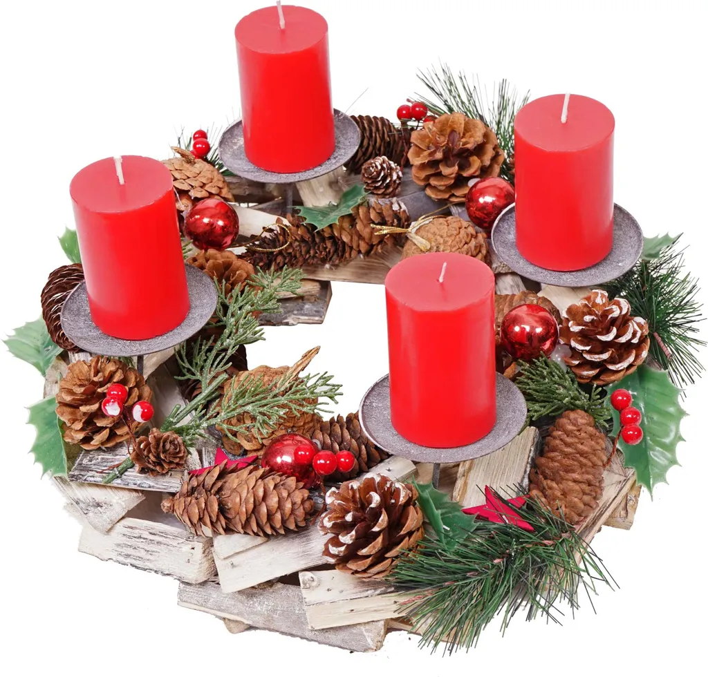 Composizione Floreale d'Avvento HWC-H49 Legno Design 33cm + Candele
