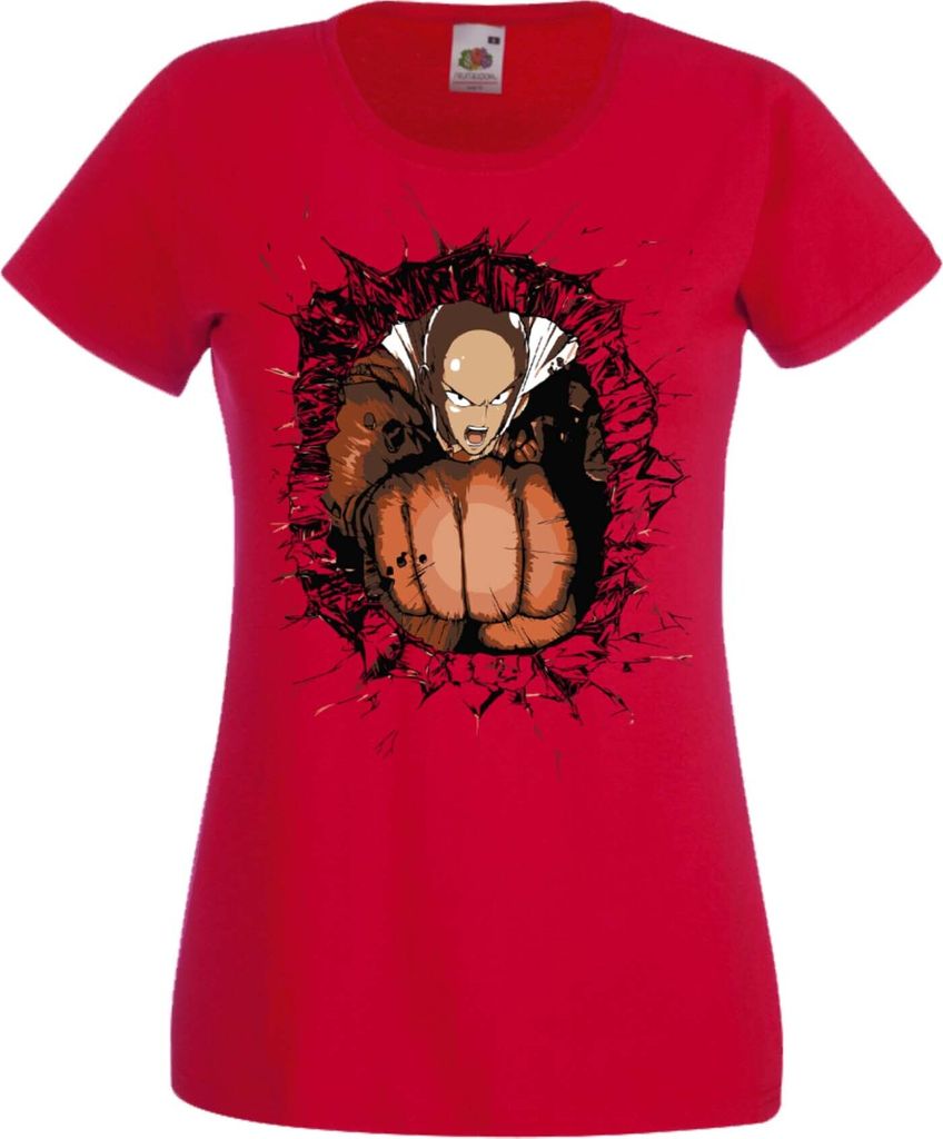 Damen T-Shirt Manga Anime One manga Punch Anime Man 02 Saitama, Lady 2XL / Rot