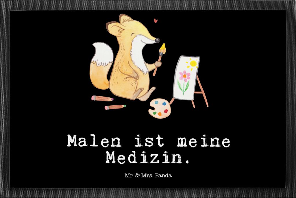 Mr. & Mrs. Panda Türmatte Fuchs Malen 50 x 75 cm - Schwarz - Geschenk, Fussmatte, Künstlerin, Schmutzfangmatte, Fußabstreifer, Fußabtreter, Zei...