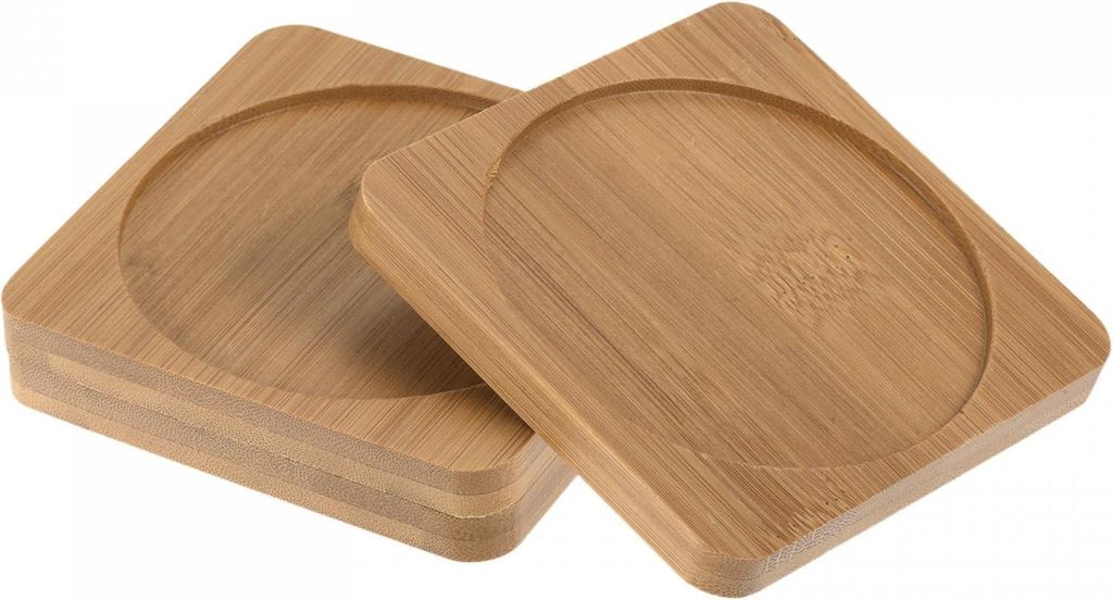 Set aus 3 Blumentopfuntersetzern aus Bambus, 10 cm, quadratisch & rund, mit Tropfschale - Gartenaccessoires, Blumentöpfe, Pflanzenpflege