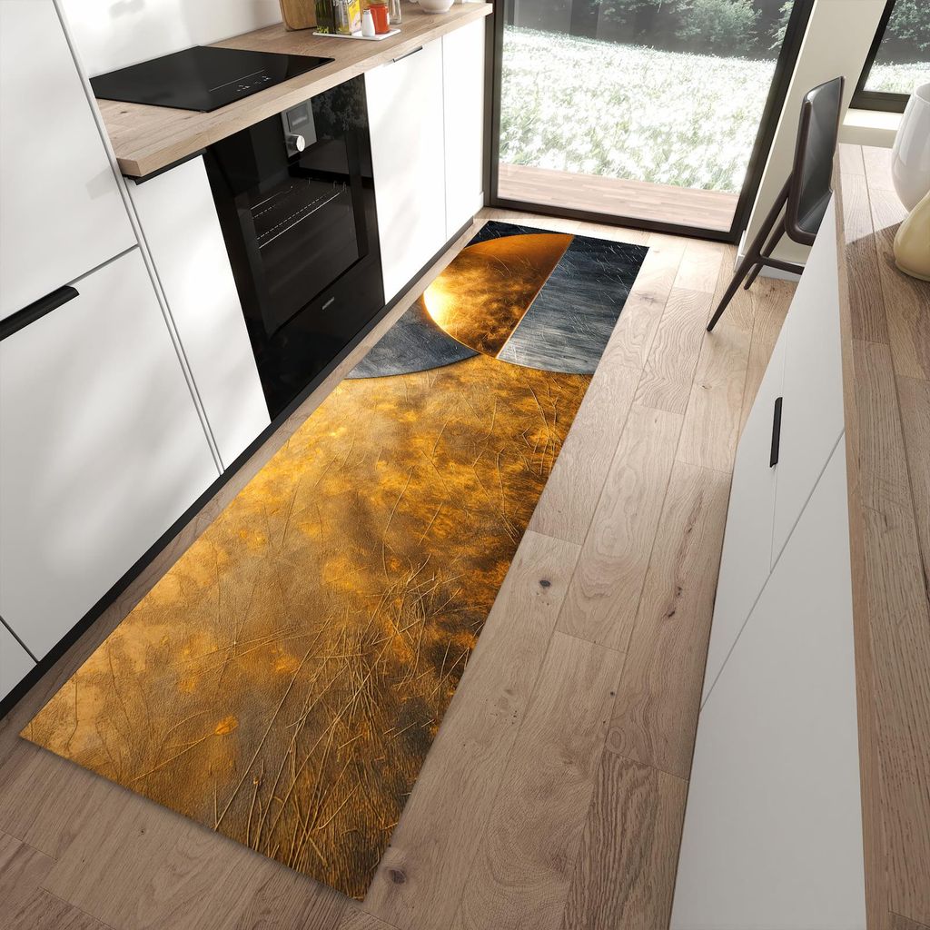 Küchenteppich 80x280cm rutschfest & abwischbar PVC Läufer - Kreise von Abstrakte