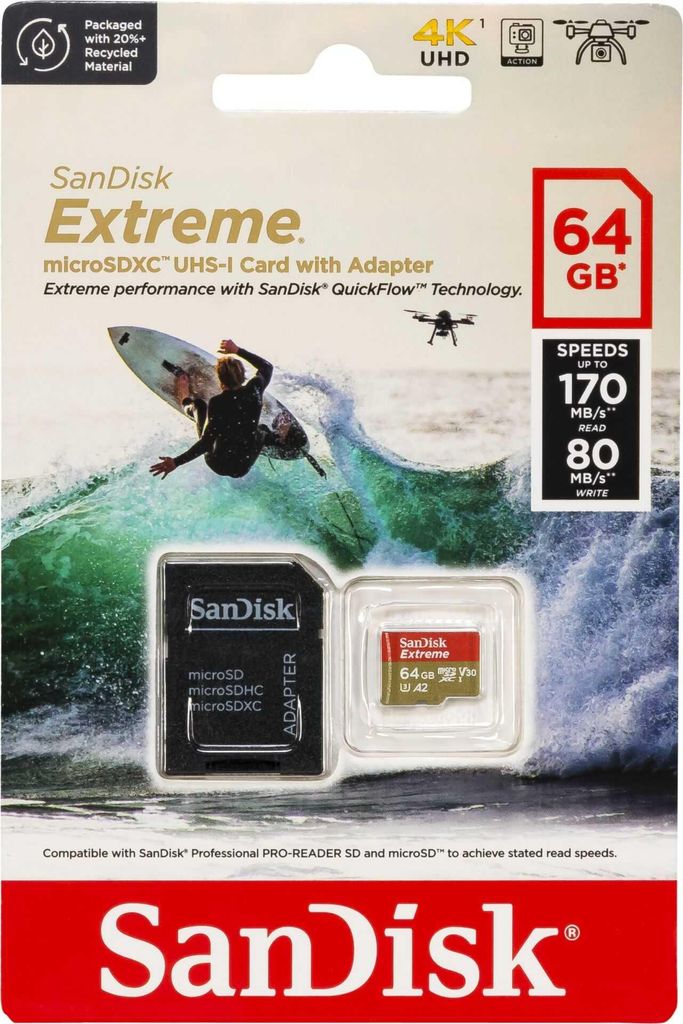 SanDisk microSDXC 64GB Extreme A2 C10 V30 UHS-I U3 Immagine del prodotto 