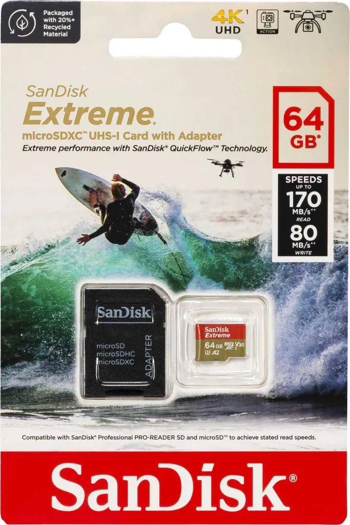 OFFERTA SanDisk Extreme 64GB MicroSDXC - Velocità Professionale A2 V30