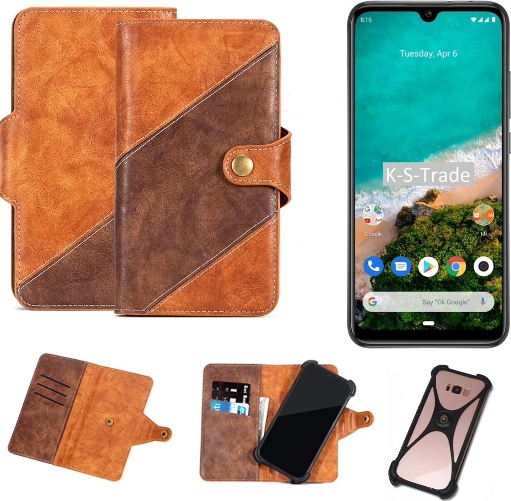 K-S-Trade Handyhülle Schutzhülle Bookstyle Case Wallet-Case kompatibel mit Xiaomi Mi A3 Cover Klapphülle Kantenschutz Smartphone dunkelbraun braun