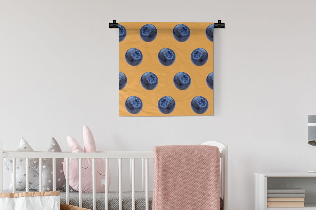 MuchoWow Wandteppich Wandbehang Blaue Beere - Orange - Muster 60x60 cm Tapisserie Dekoration Wandtuch - Dekorationen - Wand Decke
