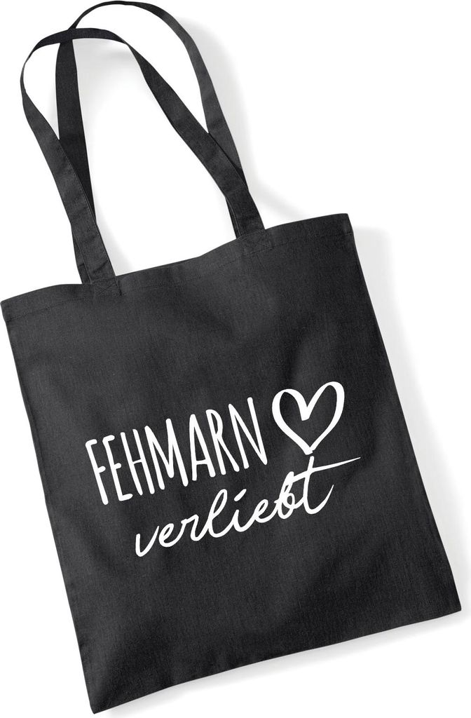 Huuraa Jutebeutel Fehmarn verliebt 10 Liter Black Baumwolle Tasche Geschenkidee