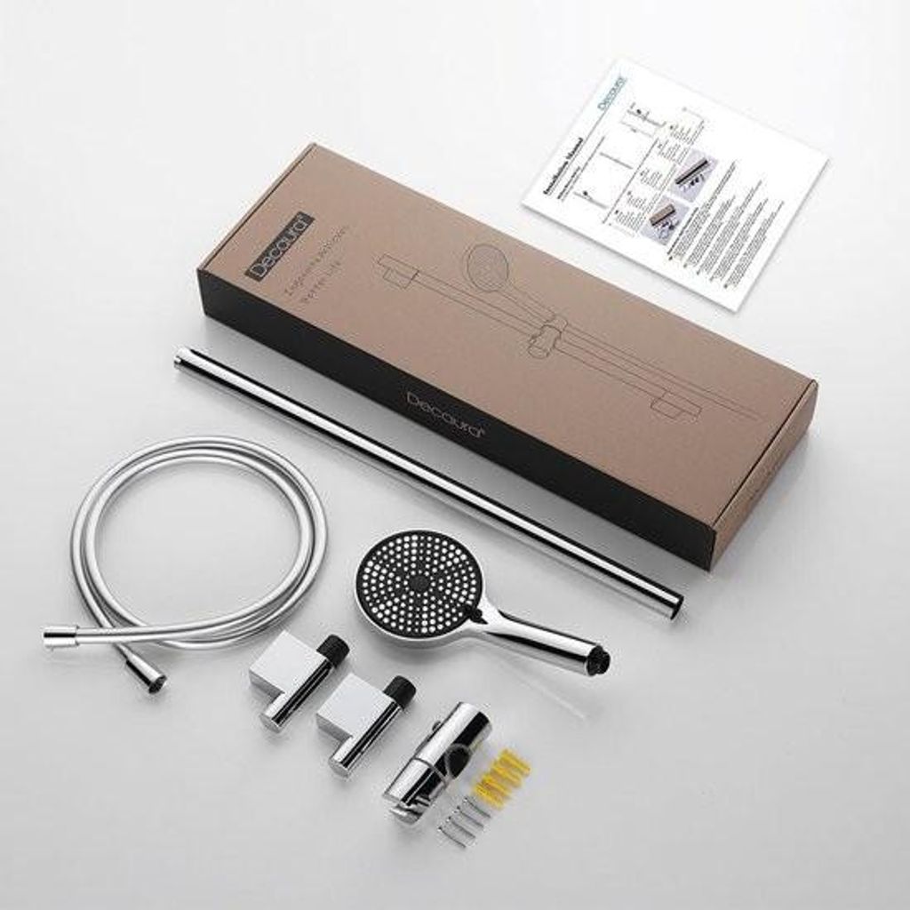 Duschkopf mit Schlauch und Halterung - Duschset 70 cm - Duschstangenset - 3 Strahlarten Handbrause - Verdrehschutz - PVC 15 m - verstellbar - HTML-...