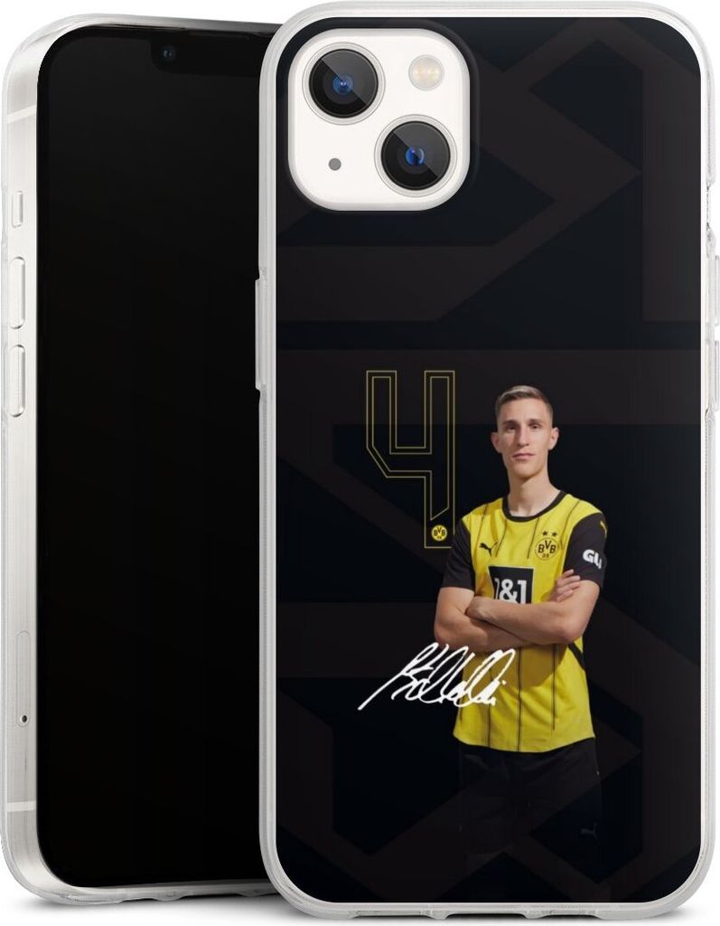 DeinDesign Handyhülle für Apple iPhone 13 Silikon Hülle Case Smartphone Schutzhülle Borussia Dortmund Offizielles Lizenzprodukt Nico Schlotterbeck