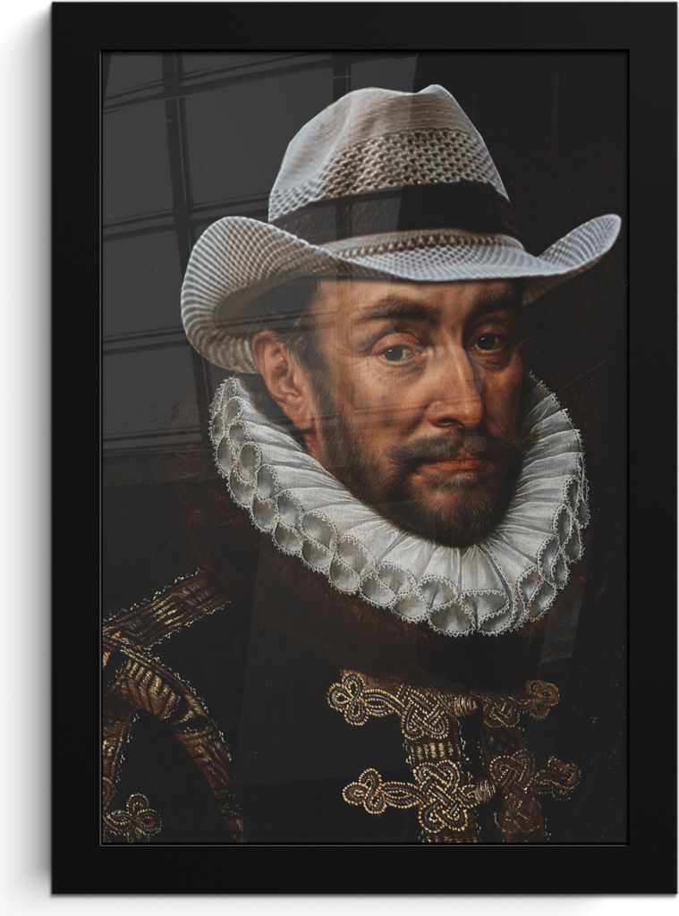 MuchoWow MuchoWow Gerahmtes Poster Wilhelm von Oranien - Adriaen Thomasz - Cowboyhut 20x30 cm - Poster mit zchwarzem Bilderrahmen - Drucken - B...