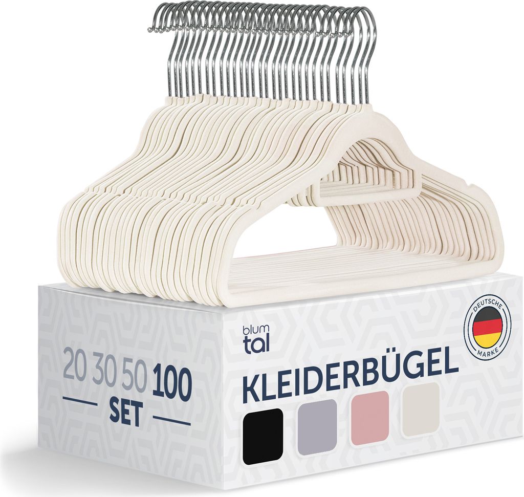 Blumtal 100 Stück Kleiderbügel Platzsparend mit Samtbezug - Produktbild