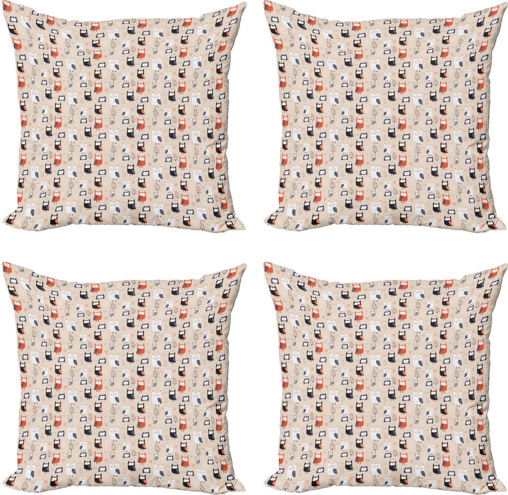 ABAKUHAUS Eule Drucken Kissenbezug Set (4 Stück), Lustige Vögel Kontur Bäume, Moderner Doppelseitiger Digitaldruck, 50 cm x 50 cm, Blasse Pfirsi...