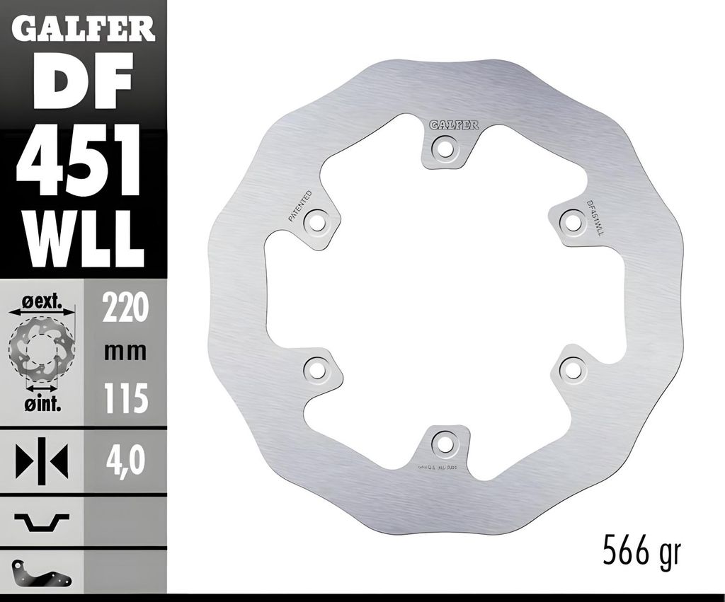 Bremsscheibe Galfer DF451WLL WAVE starr Racing Solid hinten 220x4mm für Yamaha TDR R WR YZ TTR F TT E 125 - 600 ccm Bj. 1988 - 2014