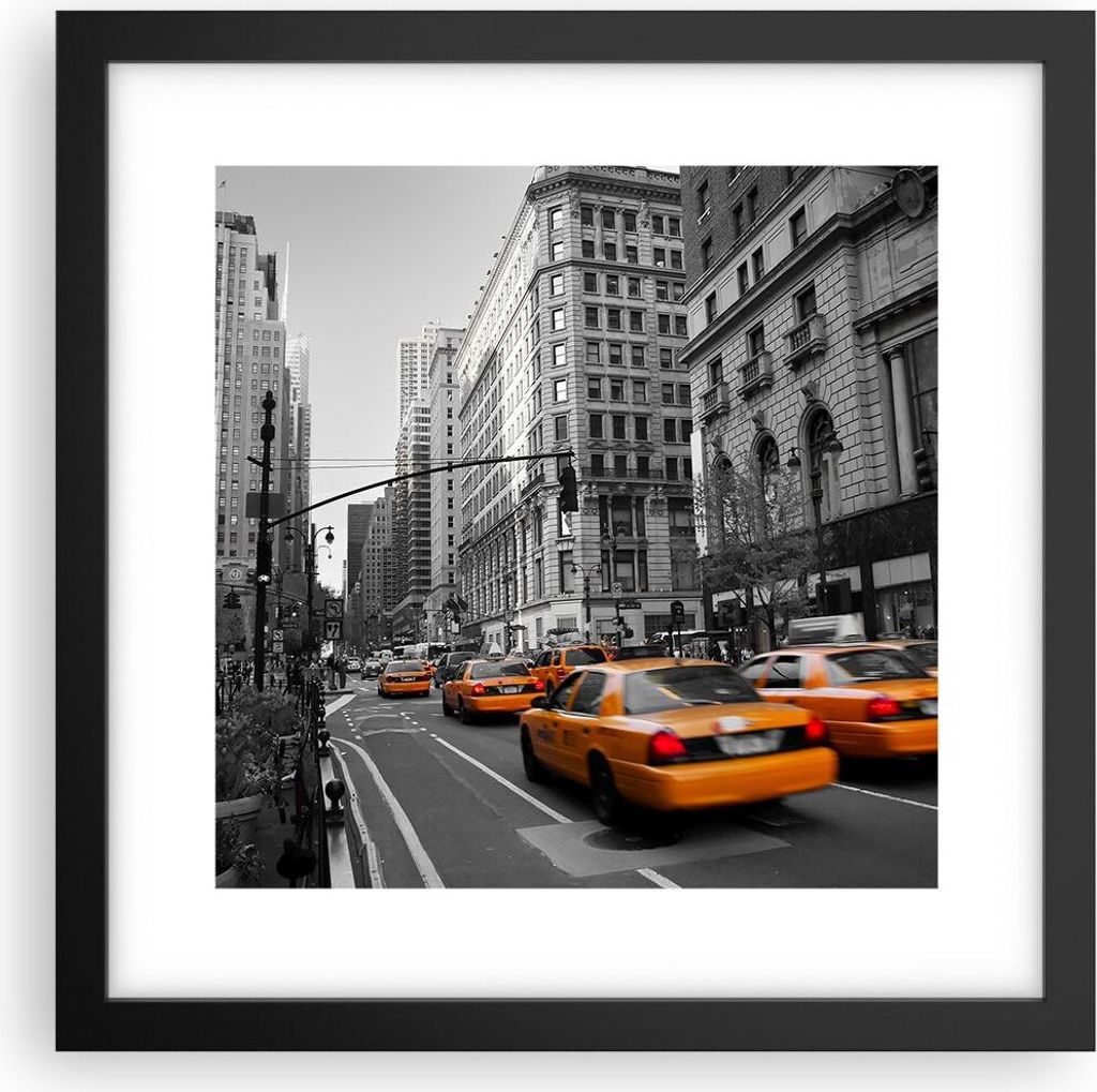 Gerahmtes Poster - Schwarzer Rahmen - Amerika New York City Straße - 30x30 cm - Wand Bild - Wanddeko - Wandbilder - Wandposter - Bilderrahmen - Bi...