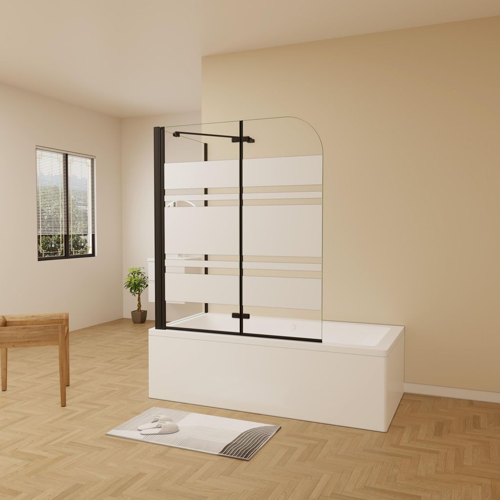 AICA 110cmx140cm Badewannenaufsatz Schwarz mit Blickdichten Produktbild 