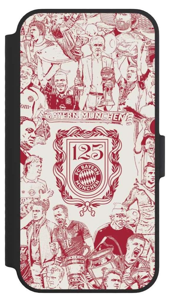 NIVOCASE Klapphülle für Apple iPhone 14 Handyhülle aus Kunst Leder NIVOflip schwarz FC Bayern München Offizielles Lizenzprodukt FCB 125 Jahre