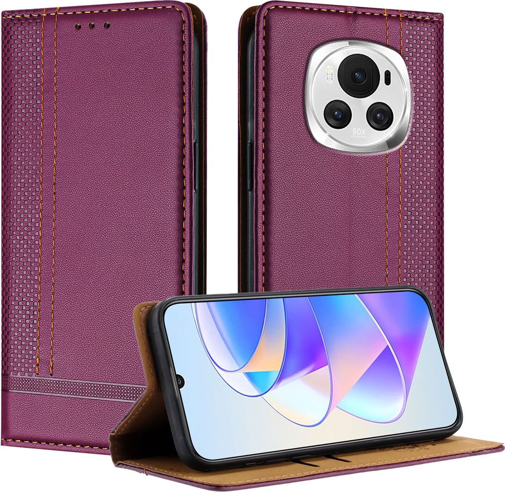 Handyhülle für Honor Magic6 Leder Flip Klappbare Schutzhülle mit Standfunktion Lila