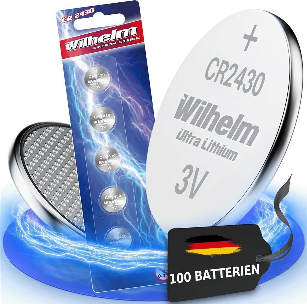100 x Wilhelm CR2430 Blister Lithium Knopfzellen