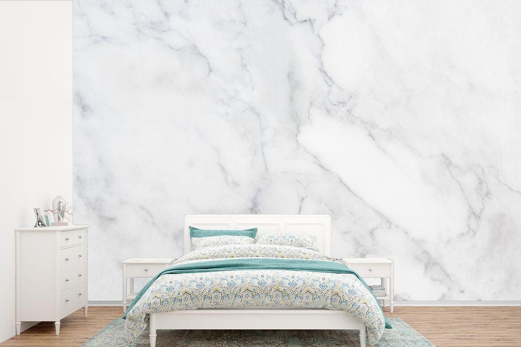 MuchoWow Fototapete für Wohnzimmer oder Schlafzimmer Wandtapete Vinyl Motivtapete Marmor - Weiß - Grau - Luxus - Marmoroptik - Stein - 390x260 ...