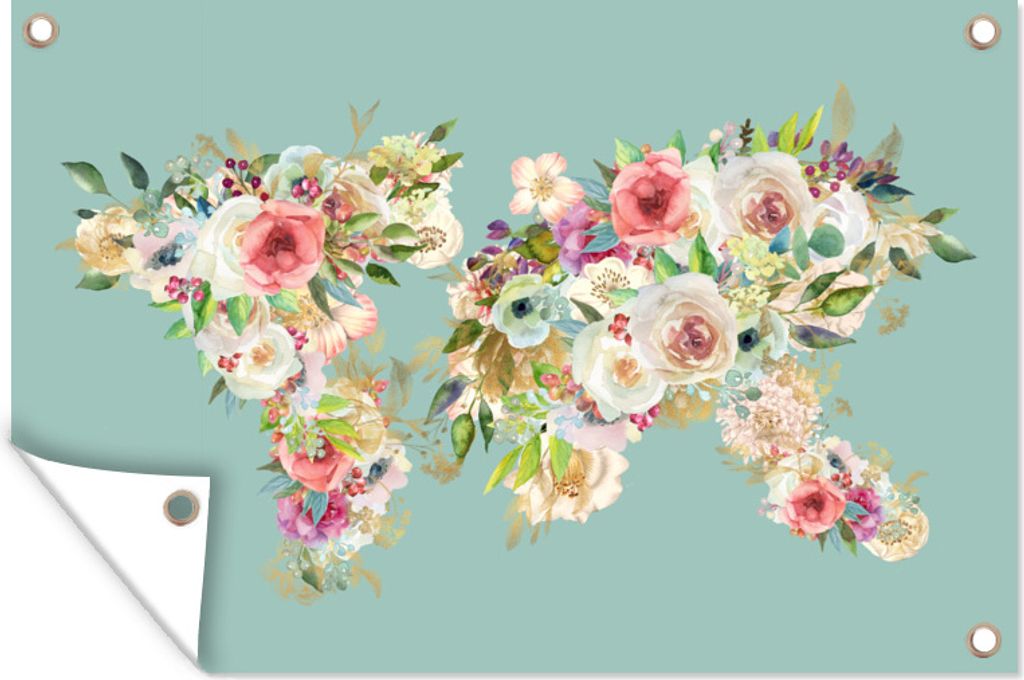 MuchoWow 90x60 cm Outdoor-Poster Gartendeko Sichtschutz Garten Poster für den Garten Karte - Welt - Blumen - Pflanzen
