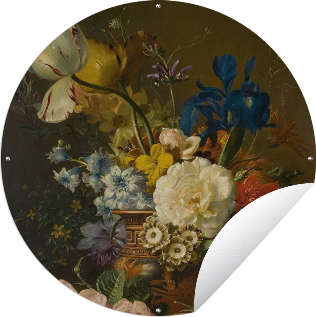 MuchoWow Gartenposter Outdoor-Poster Rund Stilleben mit Blumen - Gemälde von G.J.J Van Os Ø 120 cm Gartendeko Rundes Poster draußen