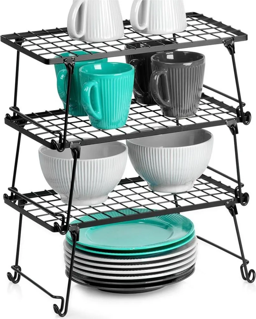 Vilde Étagère de Cuisine en Métal Noir 36x22x15 cm - Lot de 3 Pièces