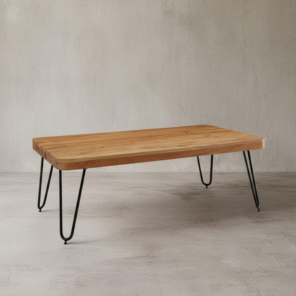 Couchtisch "Balu" Massivholz: Rechteckig, Metallbeine, handgefertigt, einzigartige Maserung. Beige, 115x60x40 cm | Kadima Design