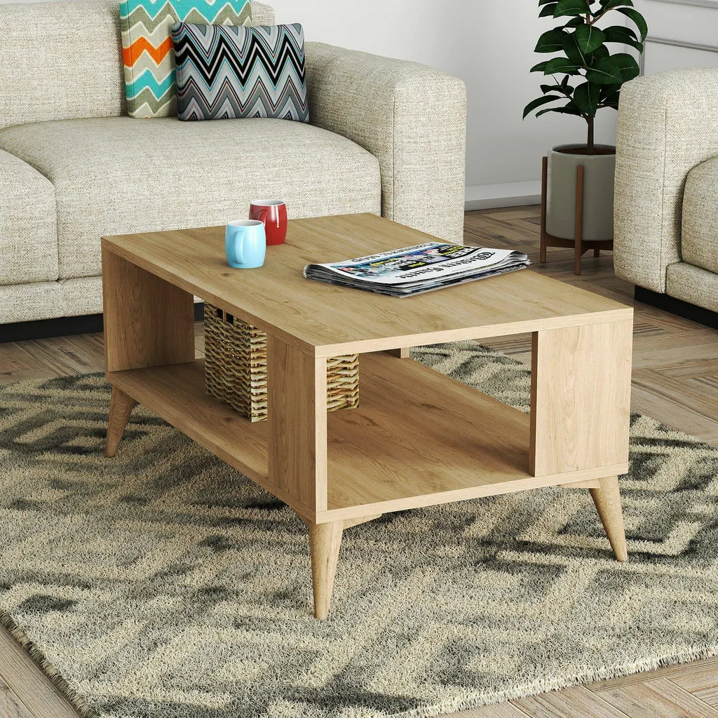 Table basse boisée avec niche de rangement Lozio chêne brun 90 cm - 5