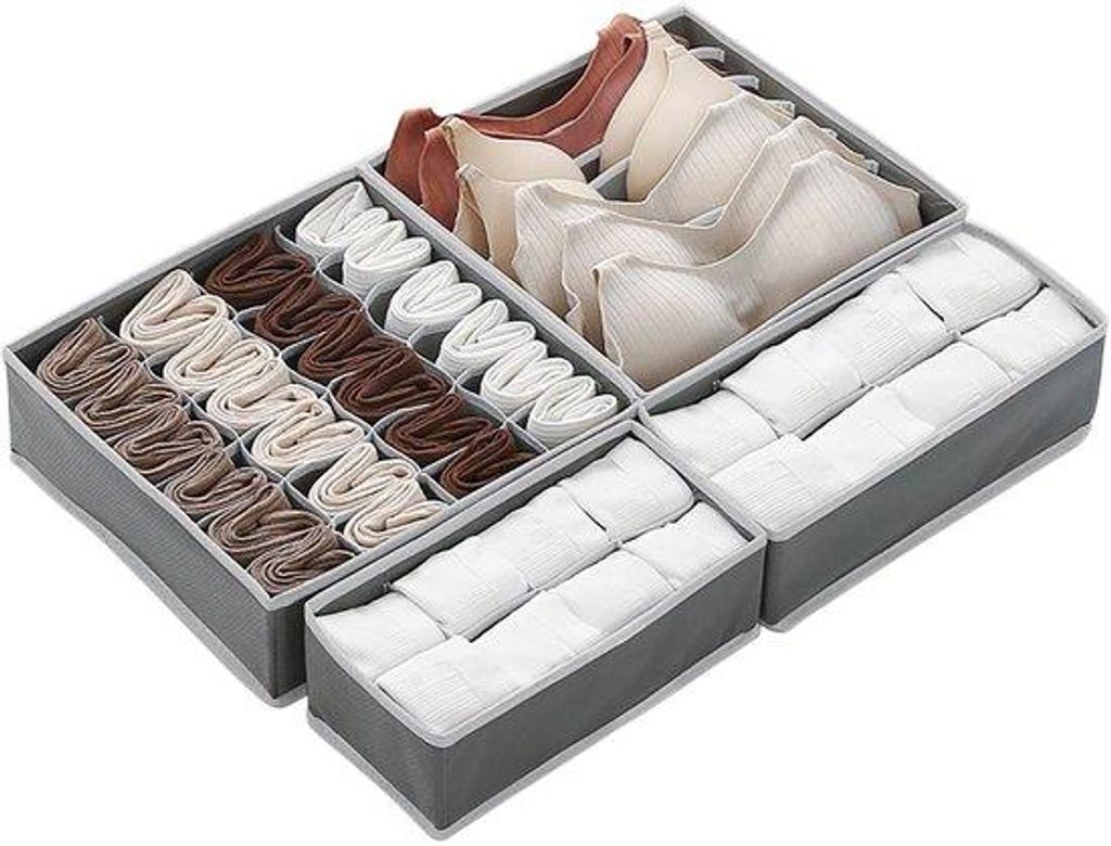 Geschlossene Kleiderlade, klappbarer Schublade, Unterwäsche-Organizer, für Schlafzimmer, Schrank und Schubladen (grau, 4 Stück, Mischung)