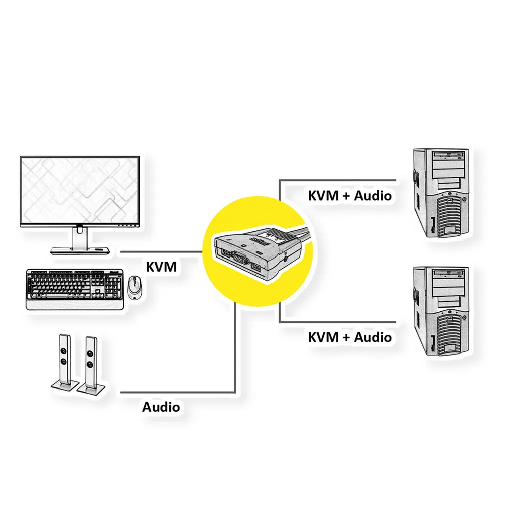 Switch KVM ROLINE Star VGA USB Audio Haute Résolution pour 2 Postes