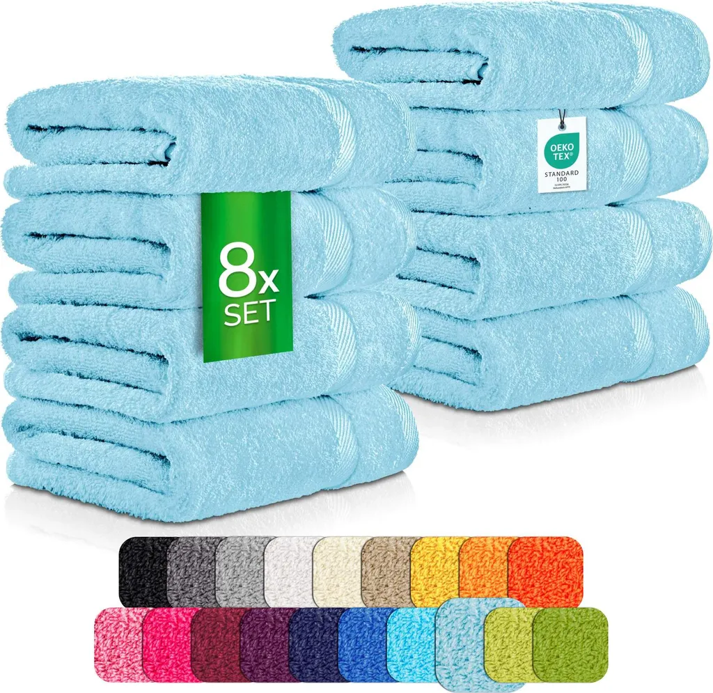 Set 8 Asciugamani etérea Carli 100% Cotone Blu Chiaro 500g/m²