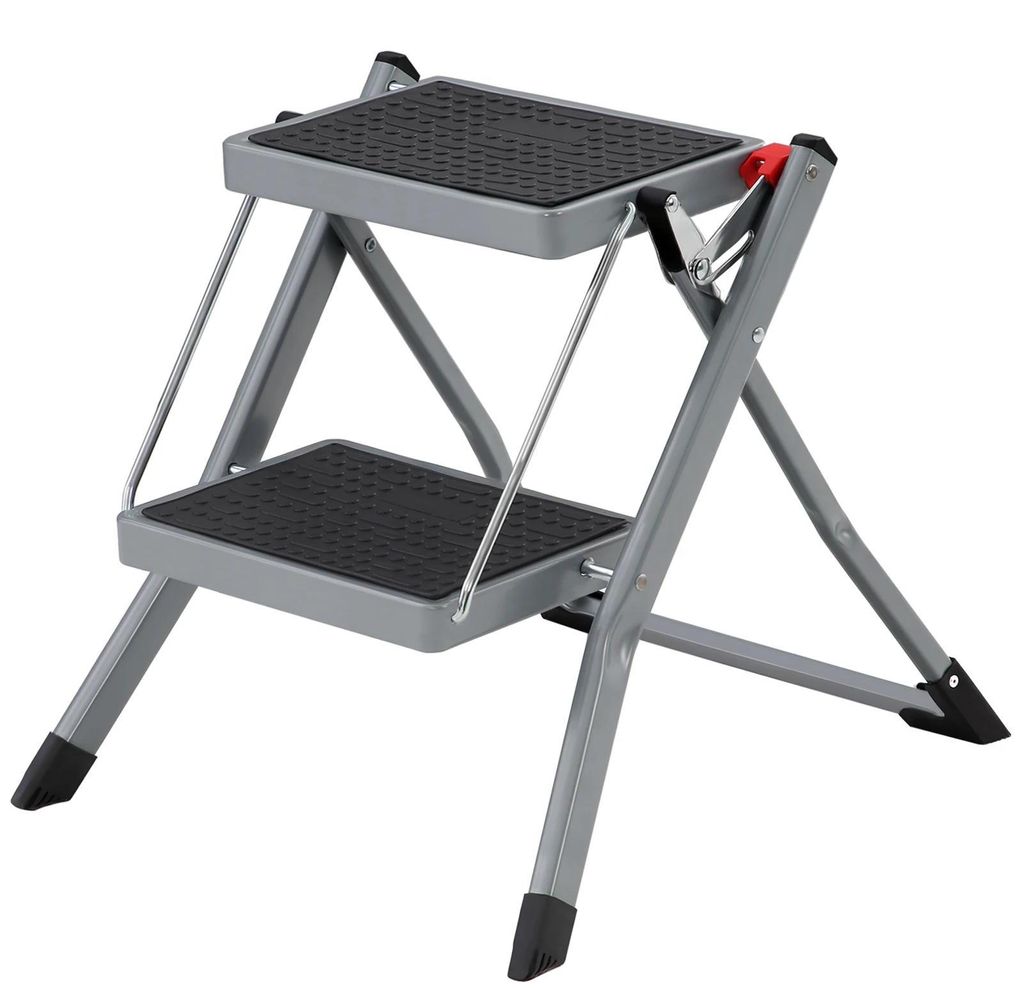 Trittleiter Klapptritt - 2 Stufen - Faltbar - Platzsparend - Traglast 150 kg - Schwarz