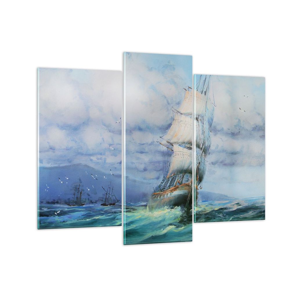 Bilder auf glas - Meer Segelschiff - 130x100cm - Glasbilder - Wandbilder - Kunstdruck - zum Aufhängen bereit - Wanddekoration aus Glas - Glas Bild...