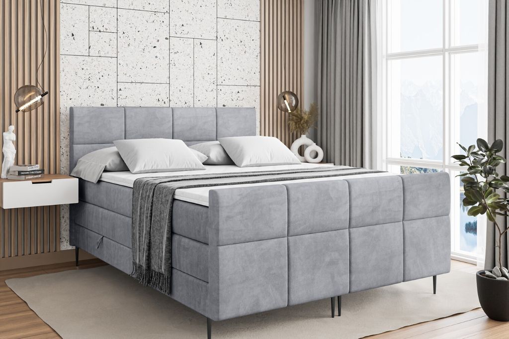 ALTDECOR Boxspringbett mit Schwarz Füßen, Matratze und Lattenrost, Topper, Fußteil, Polsterbett mit Bettkasten, Bett mit Stauraum H3- und H4- Ma...