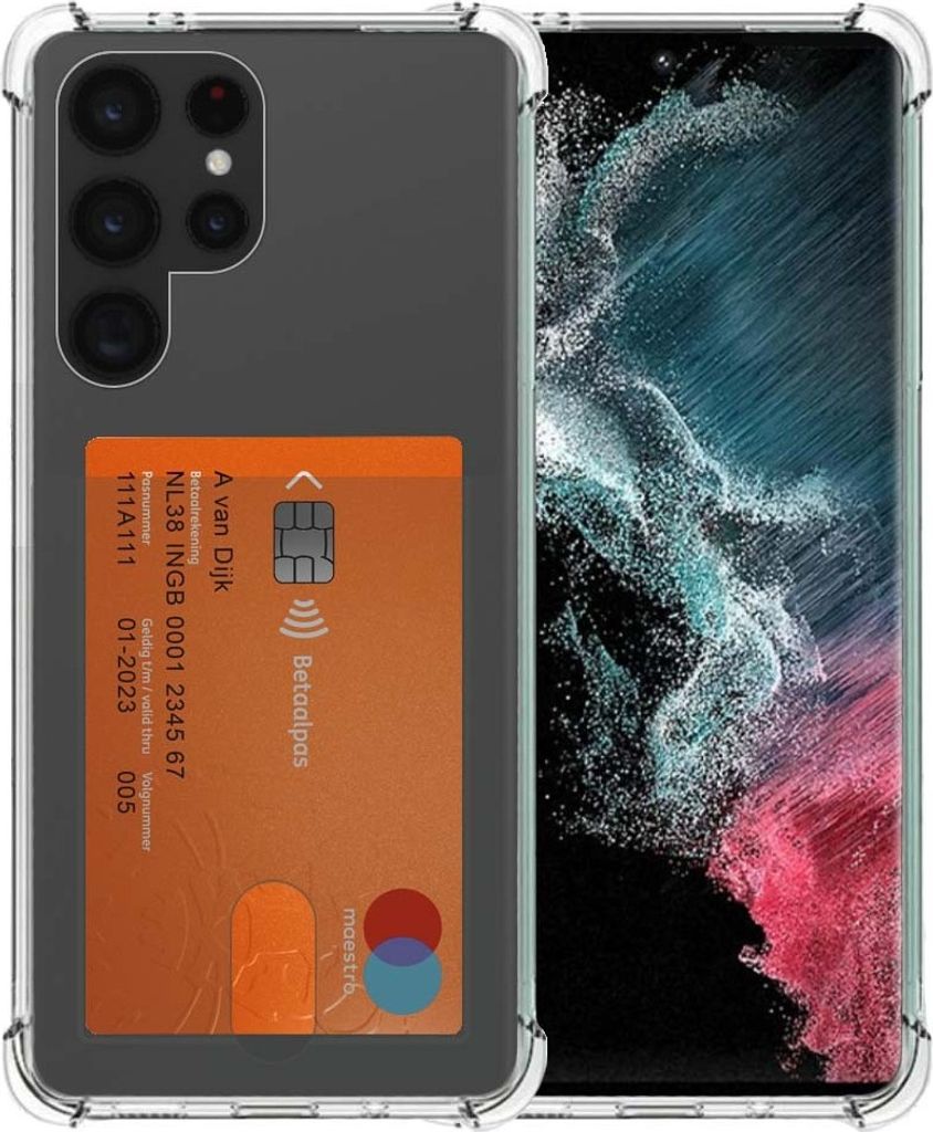 Smartphonica Telefoonhoesje Geschikt voor Samsung Galaxy S22 Ultra met Pasjeshouder Doorzichtig Siliconen - Transparant TPU Shockproof Backcover Ca...