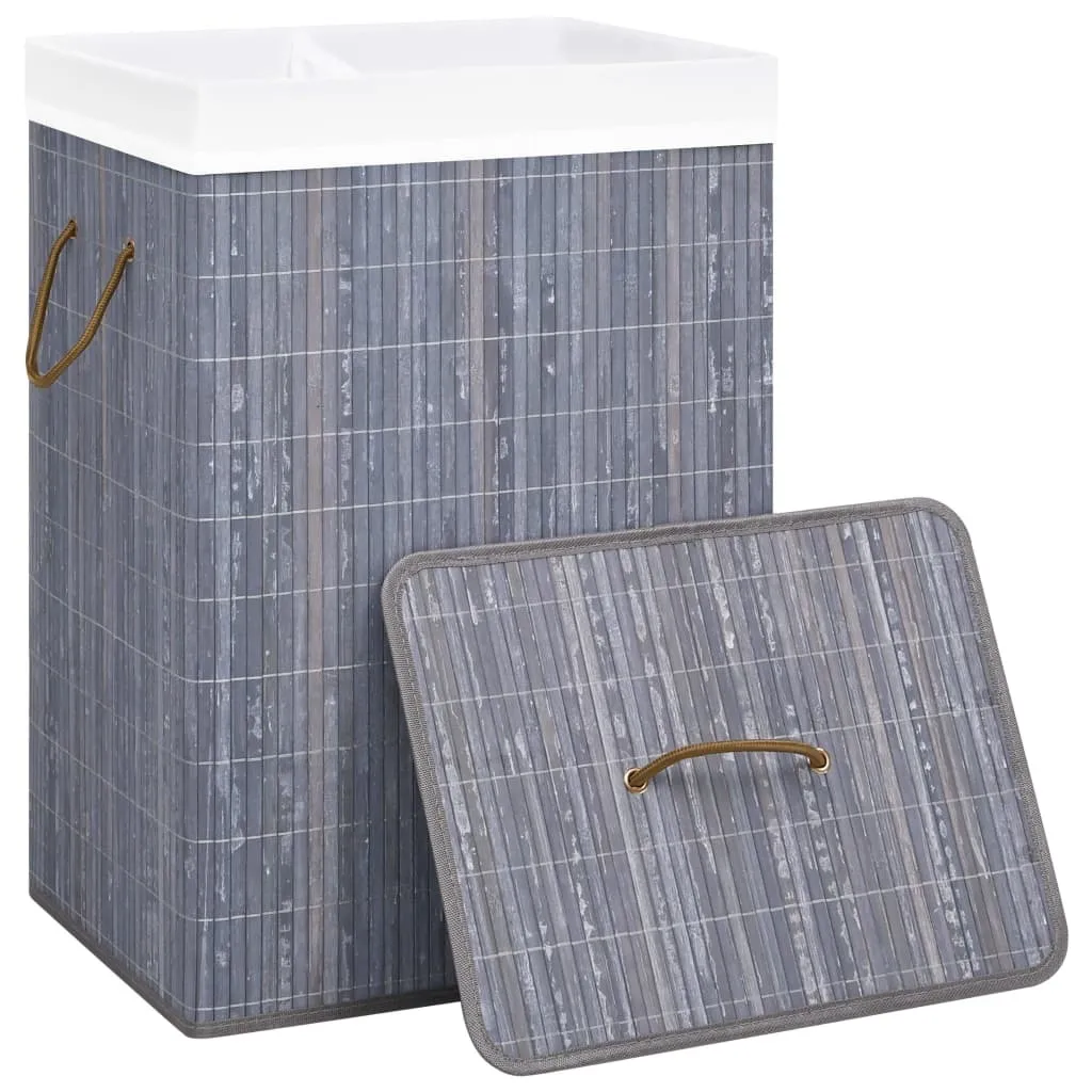 vidaXL Panier à linge en bambou gris 2 compartiments de 72 L - 2