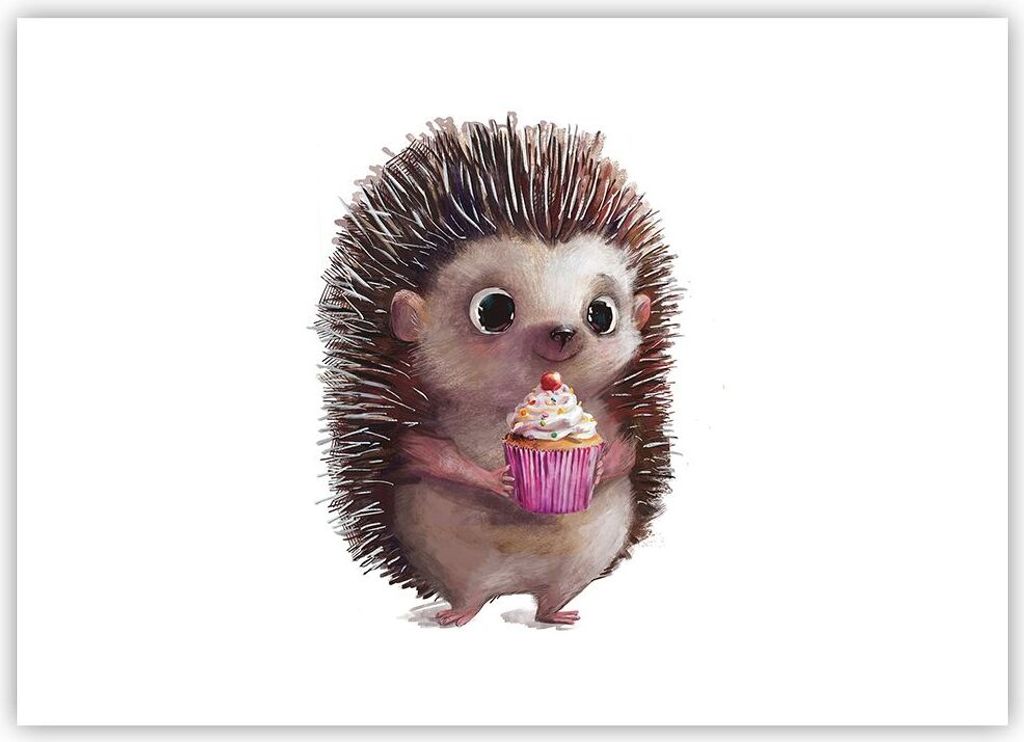 Poster - Poster ohne Rahmen - Igel Cupcake Kinder - 70x50 cm - Wand Bild - Wanddeko - Wandbilder - Kunstposter - Wandposter - Bilder - Kunstdruck -...