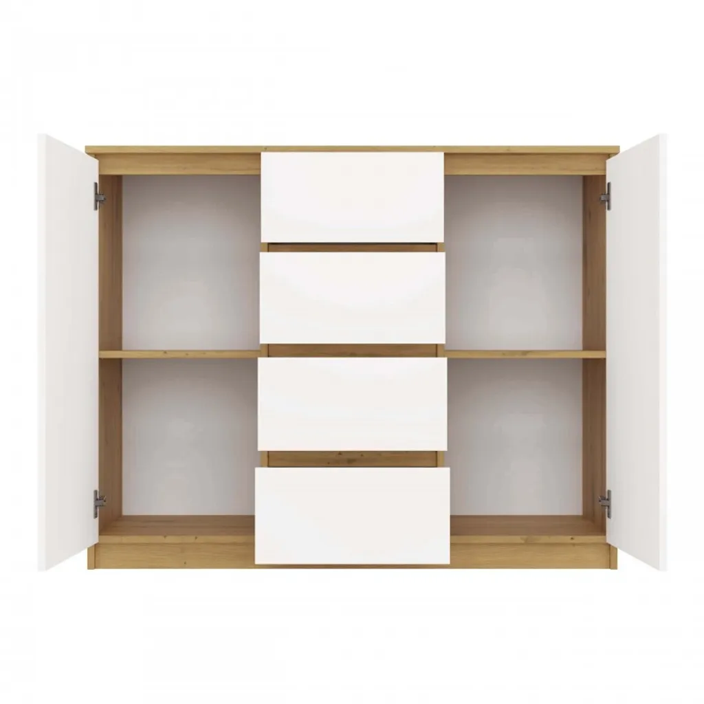 Commode large ELBE chêne artisanal et blanc pour chambre moderne - 6