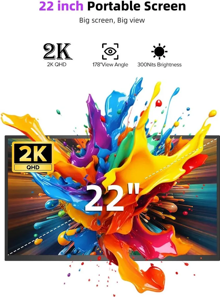 Second écran portable QHD 22" IPS pour télétravail - Noir - 5