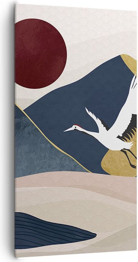 Bild auf Leinwand - Leinwandbild - Einteilig - Kraniche Berge Sonne - 65x120cm - Wand Bild - Wanddeko - Wandbilder - Leinwanddruck - Bilder - Wandd...