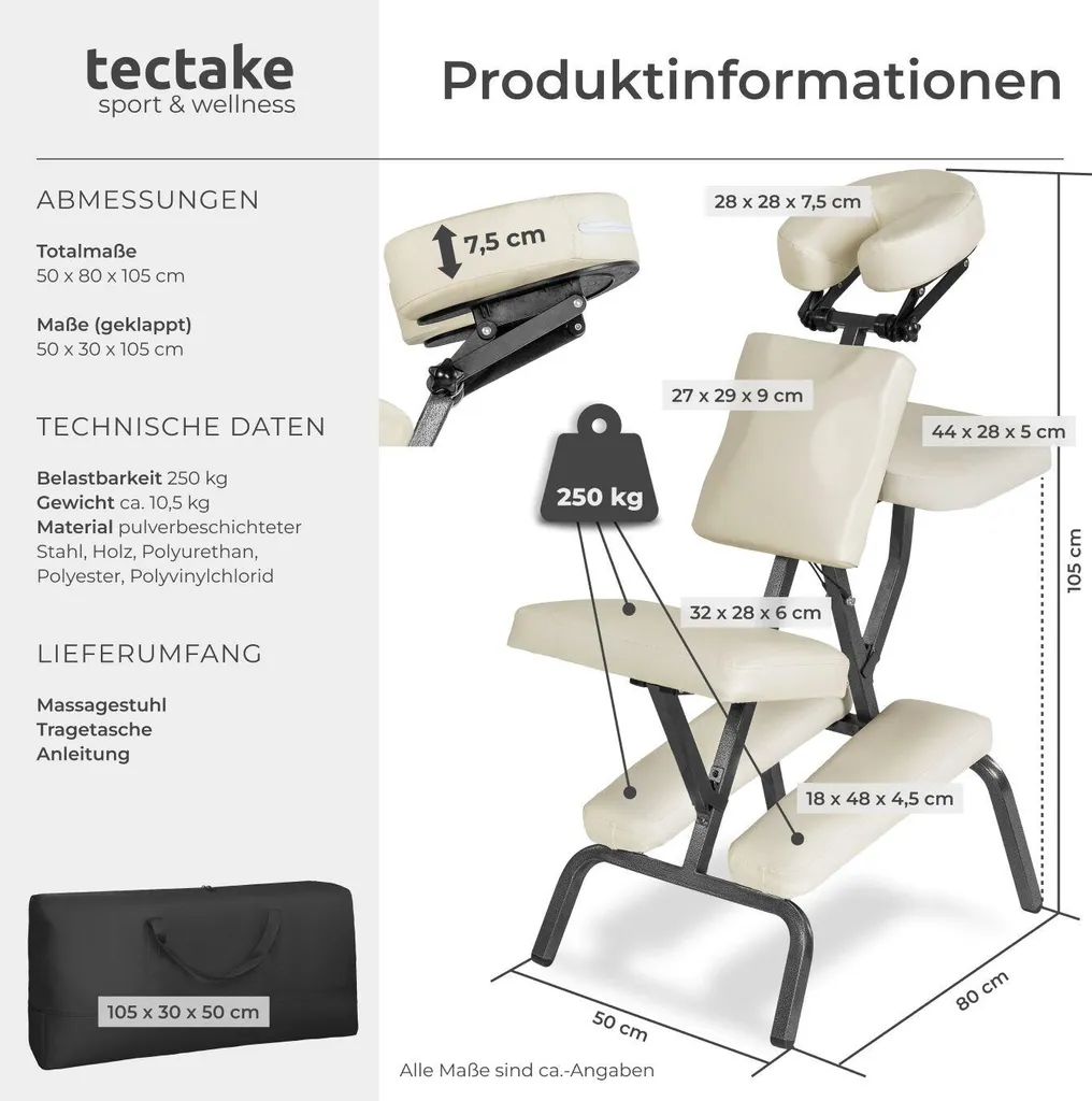 Siège de massage pliable tectake® Table de massage assise de Salon - 5