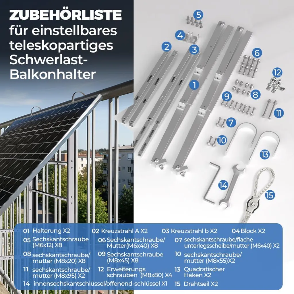 Fixation Solaire sans Perçage pour Balcon - Support Stable 400W à 600W