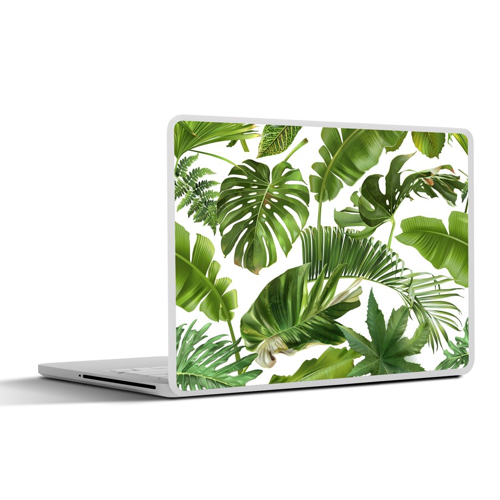 MuchoWow Laptop Aufkleber Sticker Cover Blätter - Weiß - Muster - Mädchen - Kinder - Jungen - Kinder 25x18 cm - Laptop-Deko