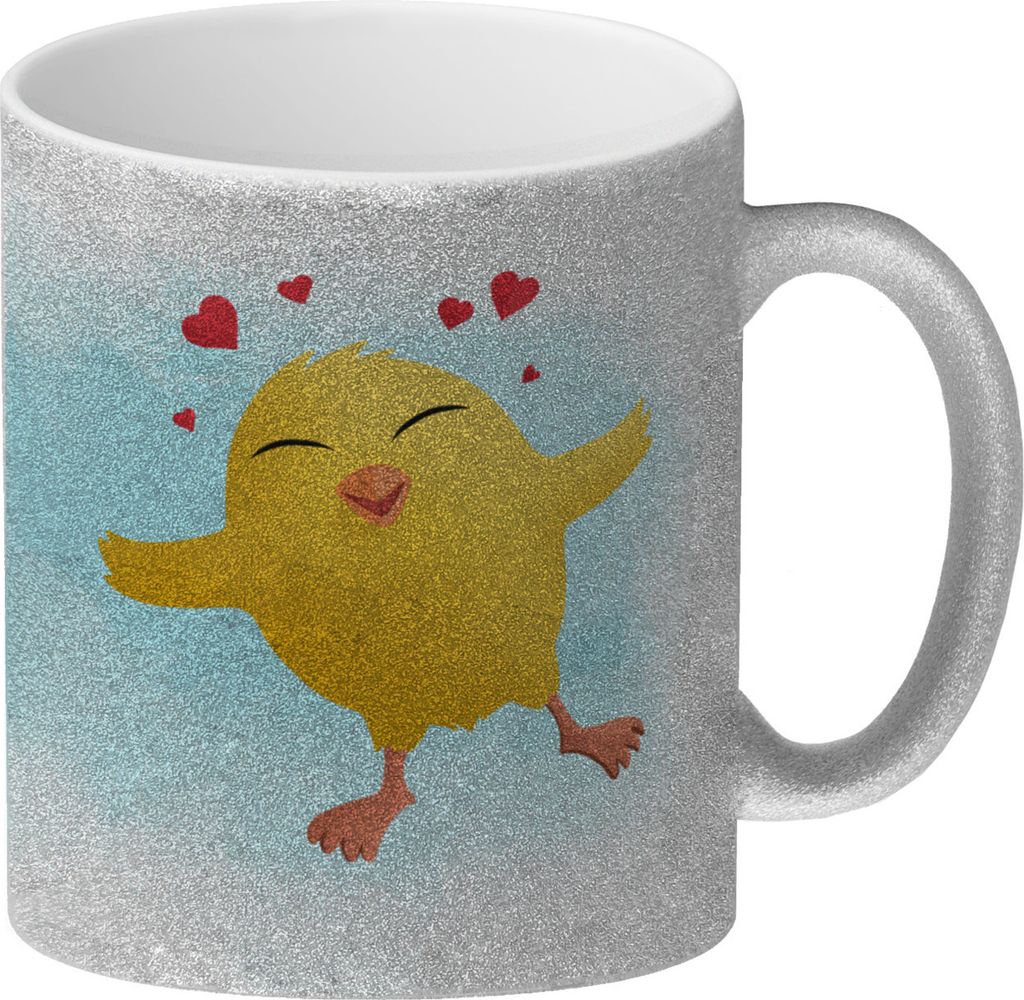 Frohe Ostern Glitzer-Kaffeebecher mit lustigem Küken
