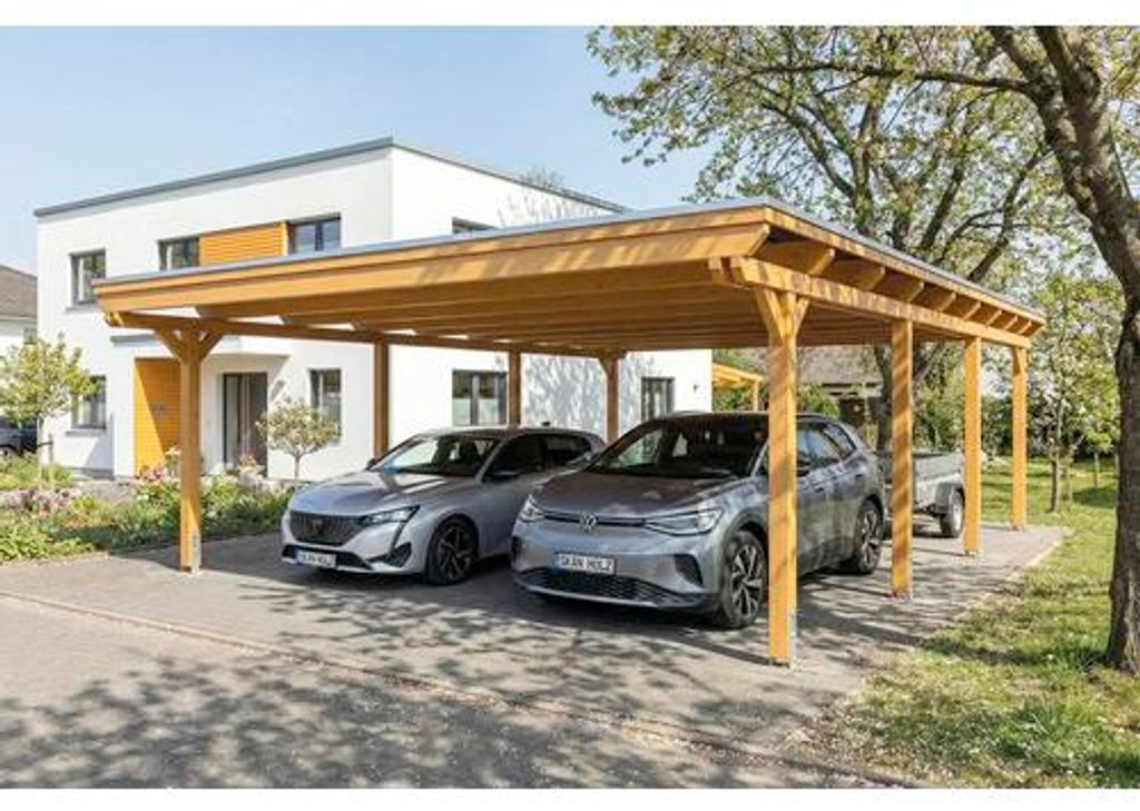 Doppelcarport SKAN HOLZ Emsland inkl. Pfostenanker 609 x 846 cm eiche hell