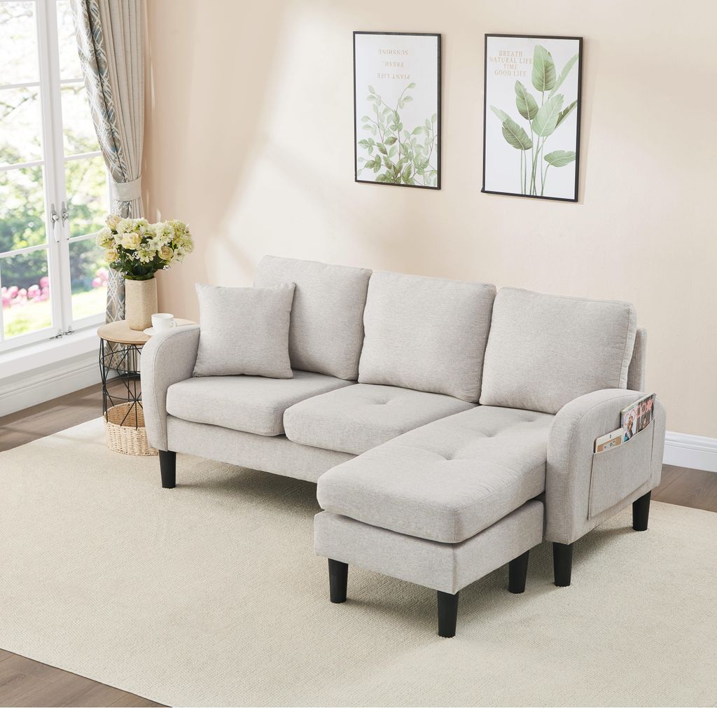 105 Cloud Ecksofa – L-förmiges Modulares Sofa Mit Tiefer Sitzfläche, Cord Hellgrau, Chaiselongue Links