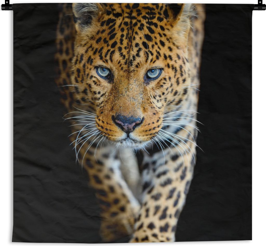 MuchoWow Wandteppich Wandbehang Leopard - Tiere - Porträt - Wildtiere - Schwarz 120x120 cm Tapisserie Dekoration Wandtuch - Modern - Baumwollgewebe