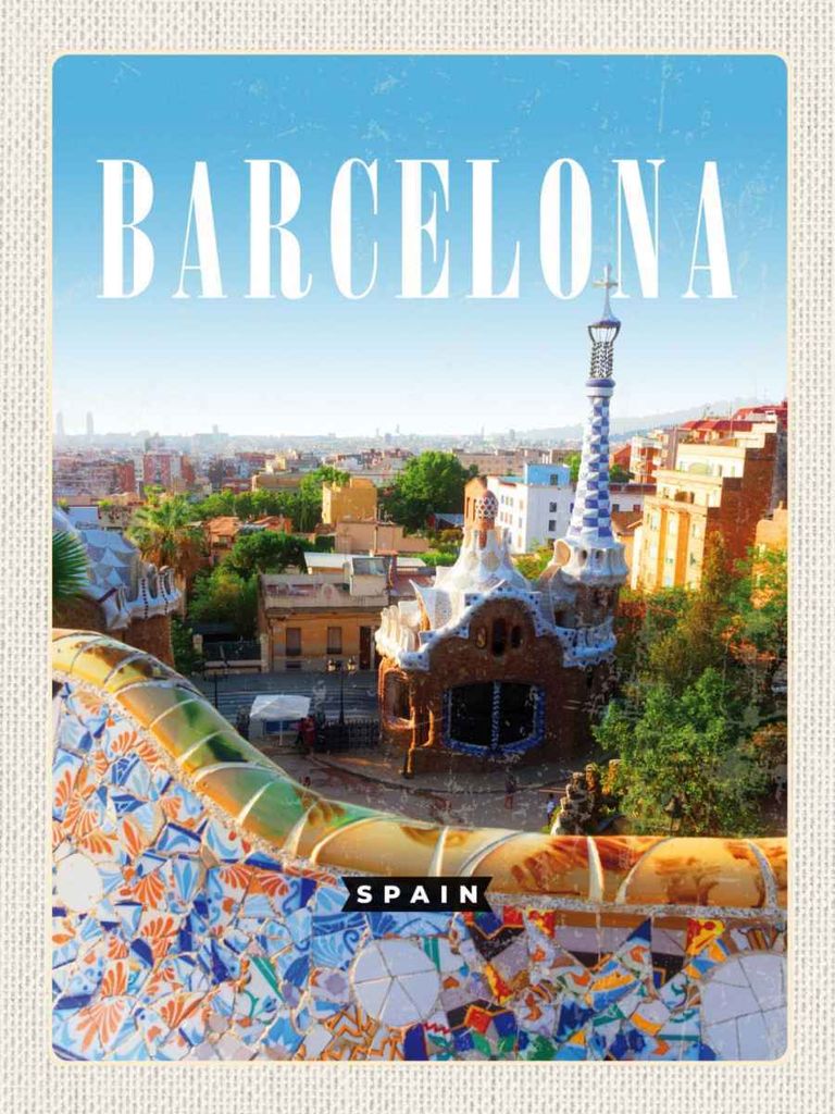 vianmo Holzschild 40x30 cm Barcelona Spanien Reise La Pedrera Bildmotiv Reisemotiv Abenteuer Reisen