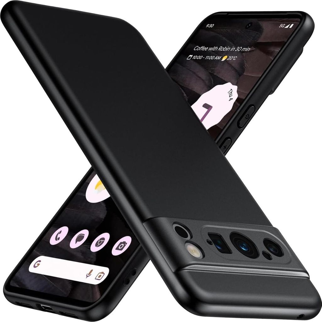 Two black smartphone cases are shown in a diagonal arrangement against a white background. One case is fully visible, while the other is partially obscured.