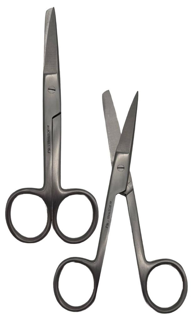 Ergonomische Linkshänder-Schere 14,5 cm mit spitz/stumpfer Schneide aus rostfreiem Edelstahl.