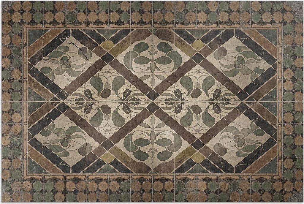 Vintage-Fliesen mit zarten Blumenmustern – Vinylteppich – 80x120 cm – Outdoor Teppich – Terrasse – Wetterfest – Modern